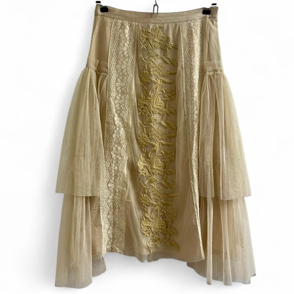 Topshop Cream Midi A-Line Skirt